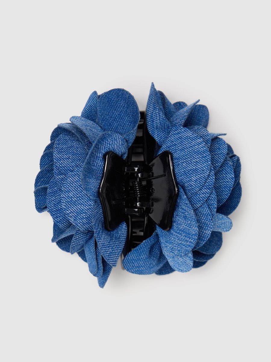 Floral denim-effect hair clip_1