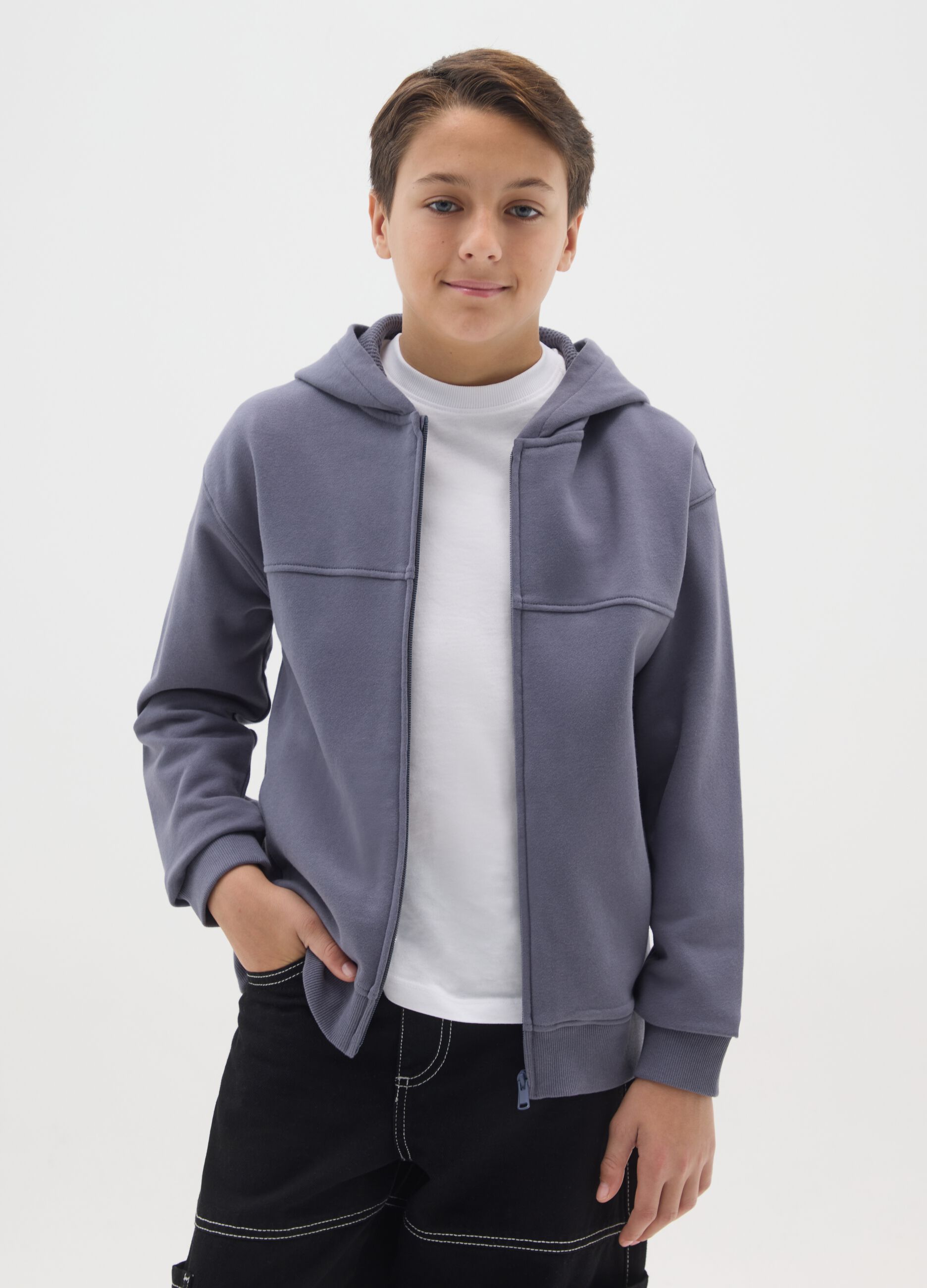 Boys' blue hoodie in pure cotton regular fit