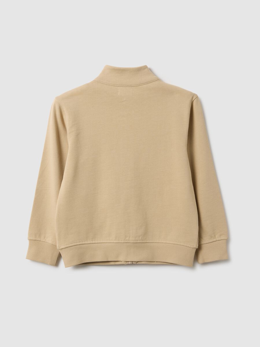 Children's beige pure cotton sweatshirt with regular fit and full zip_1