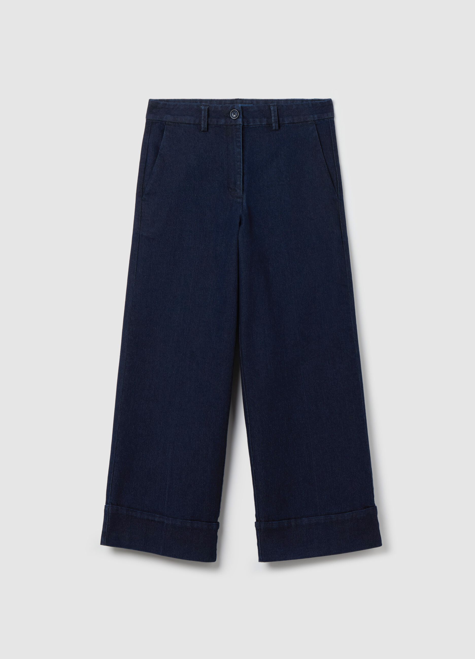 Fluid culotte trousers in denim with turn ups