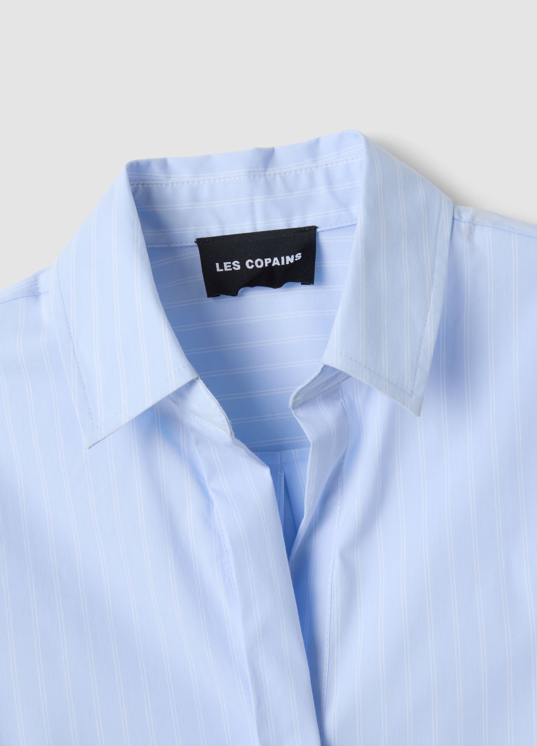 Light blue striped stretch cotton shirt, regular fit