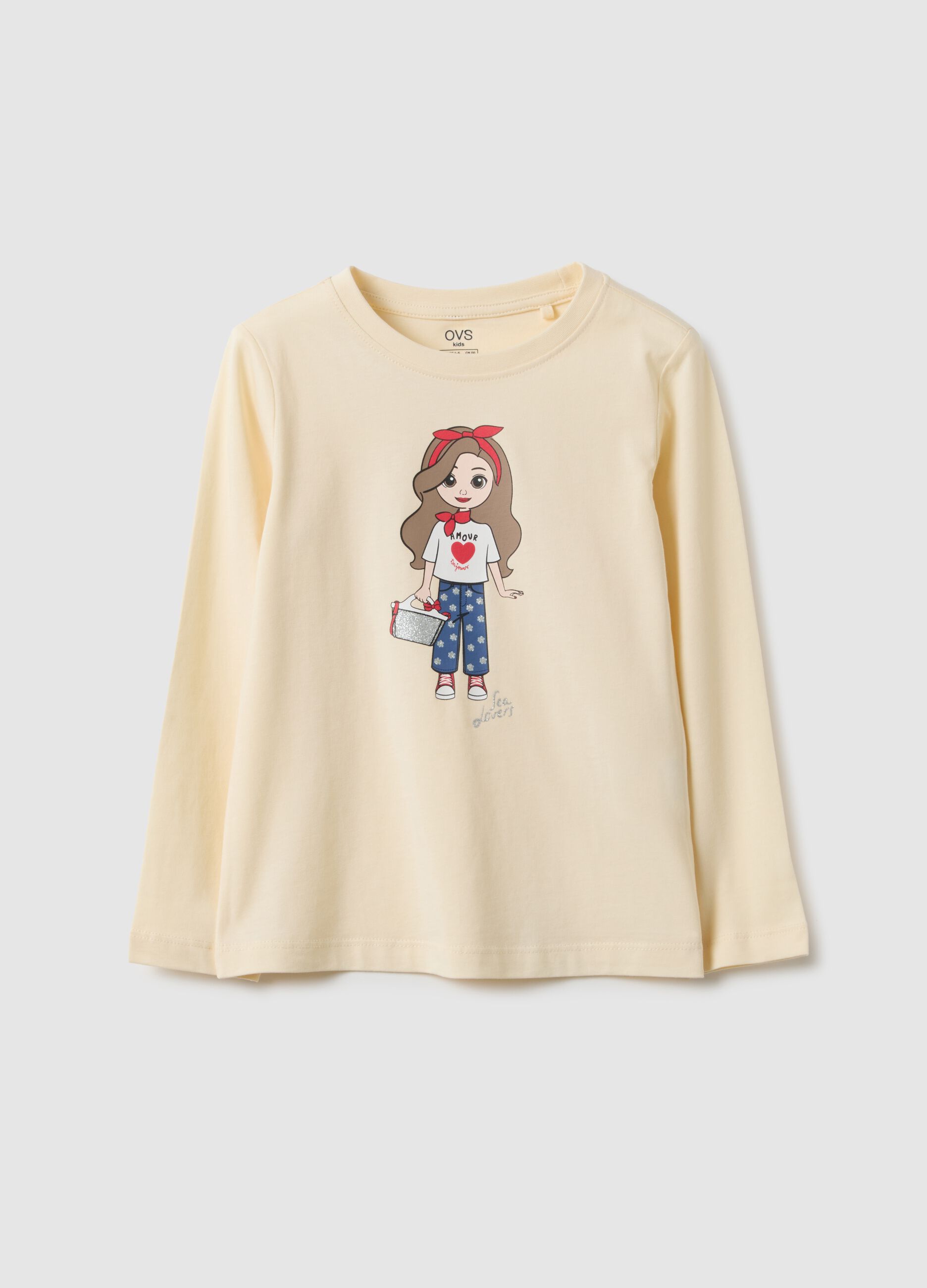 Beige pure cotton T-shirt for girls regular fit