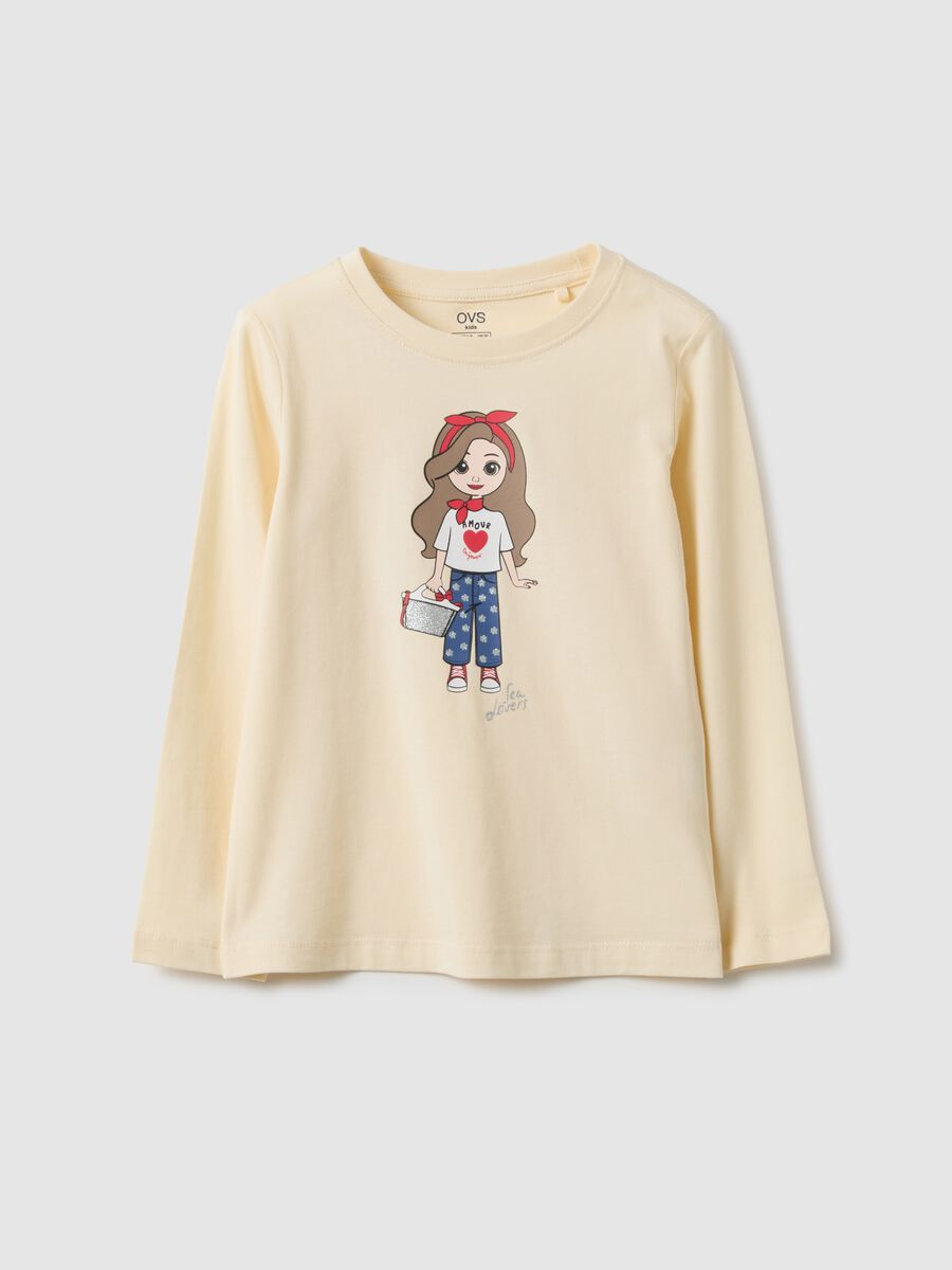 Beige pure cotton T-shirt for girls regular fit_0