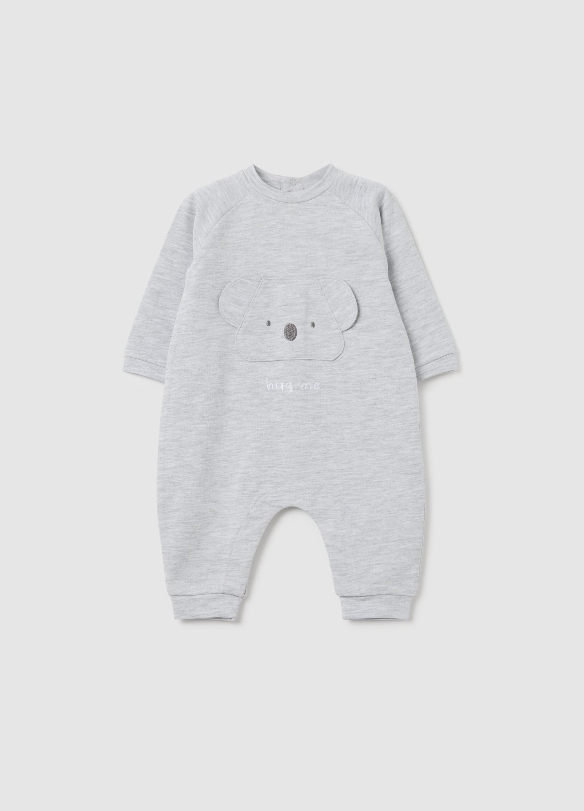 Grey cotton baby romper with embroidery