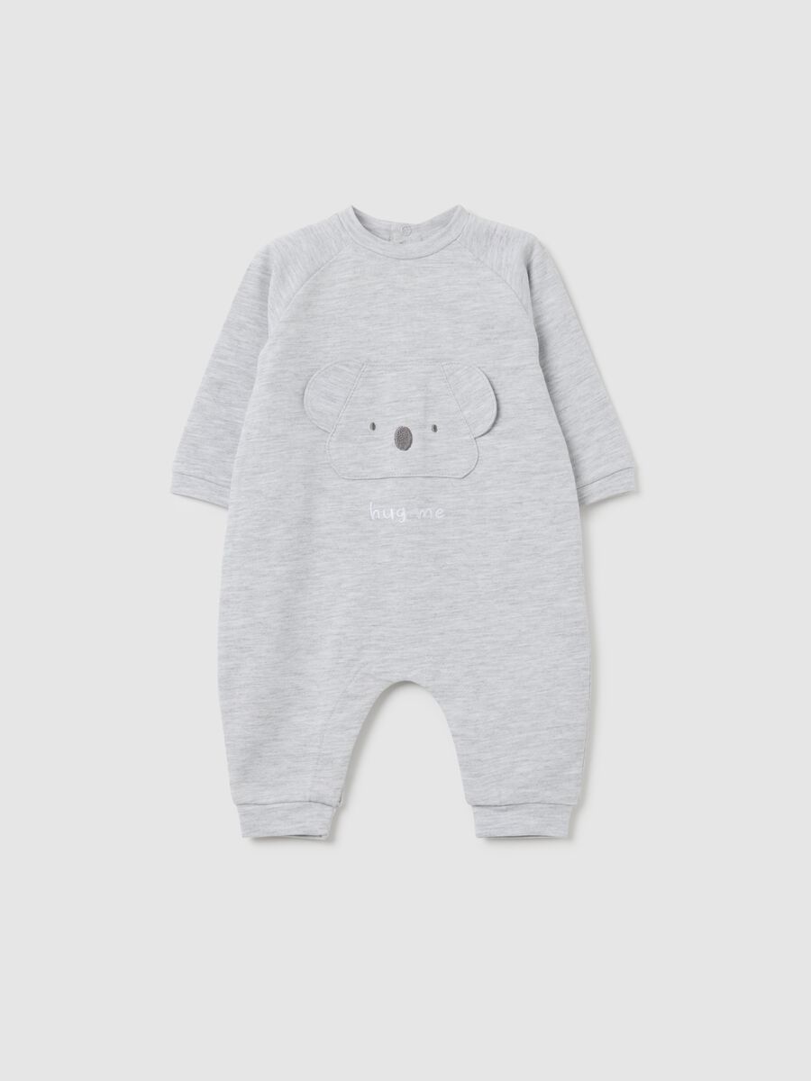 Grey cotton baby romper with embroidery_0