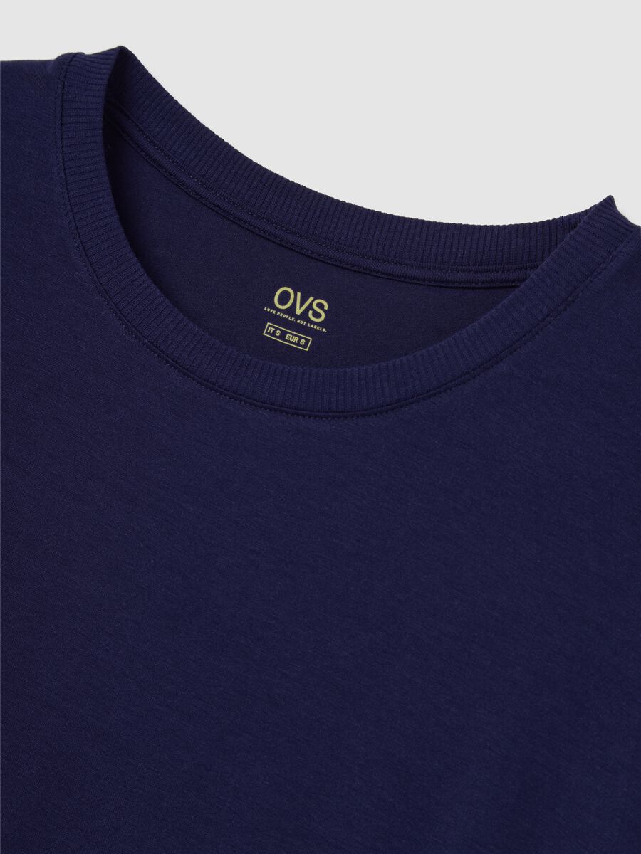 Short-sleeve blue T-shirt in stretchy viscose_5
