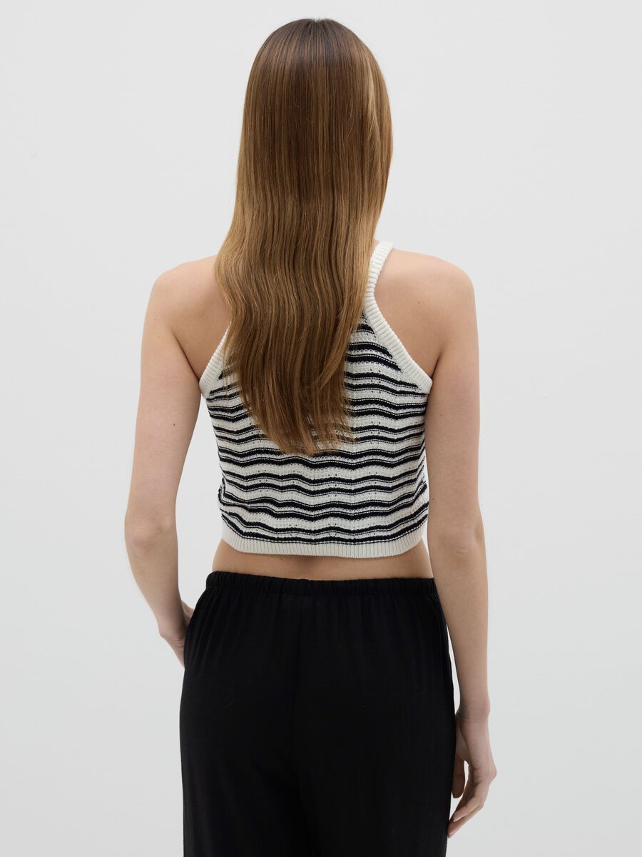 White and black striped cotton knit cropped top_3