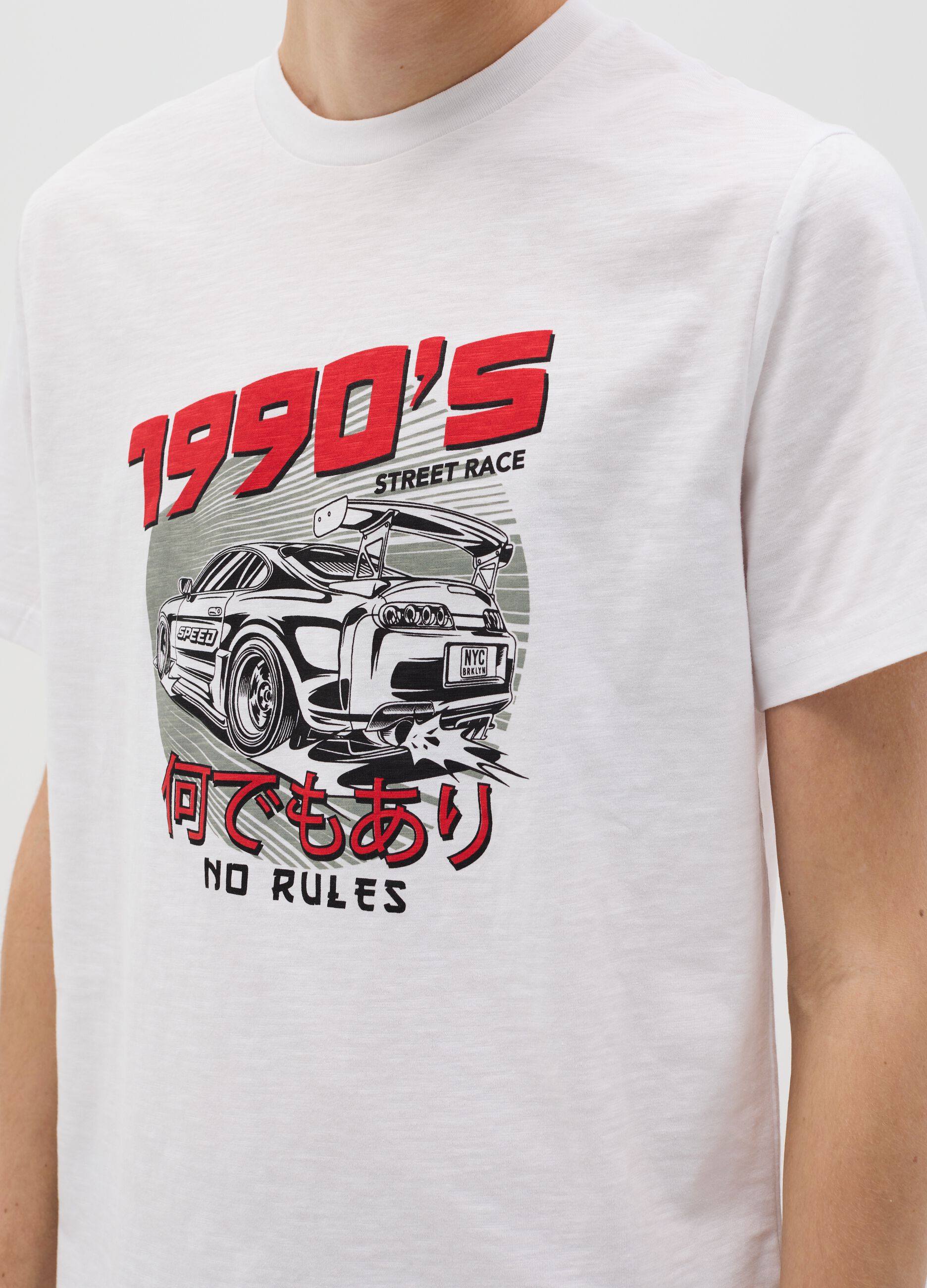 Cotton T-shirt with "1990'S" racing car print