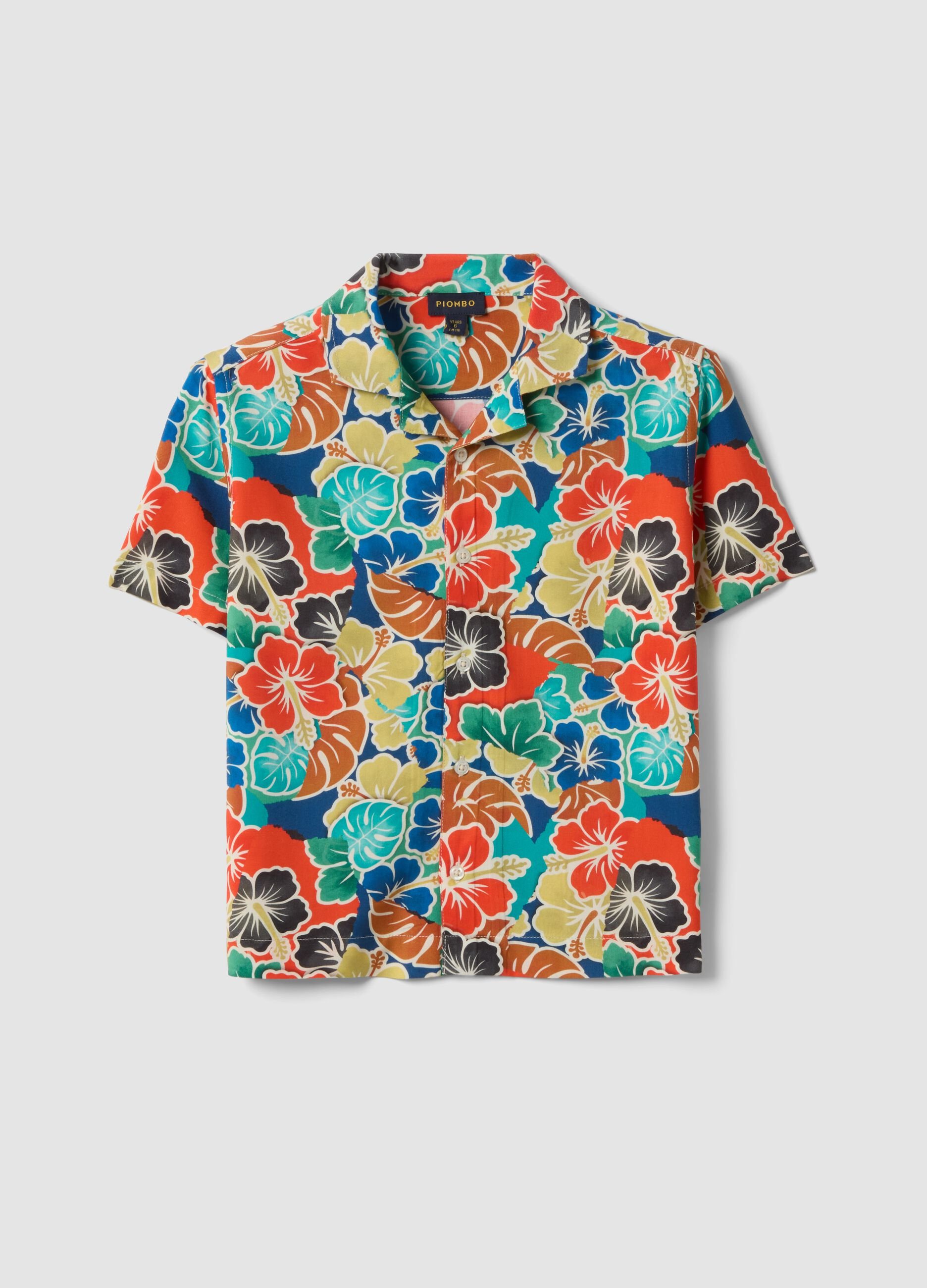 Boys&rsquo; multicolour pure viscose shirt with floral print