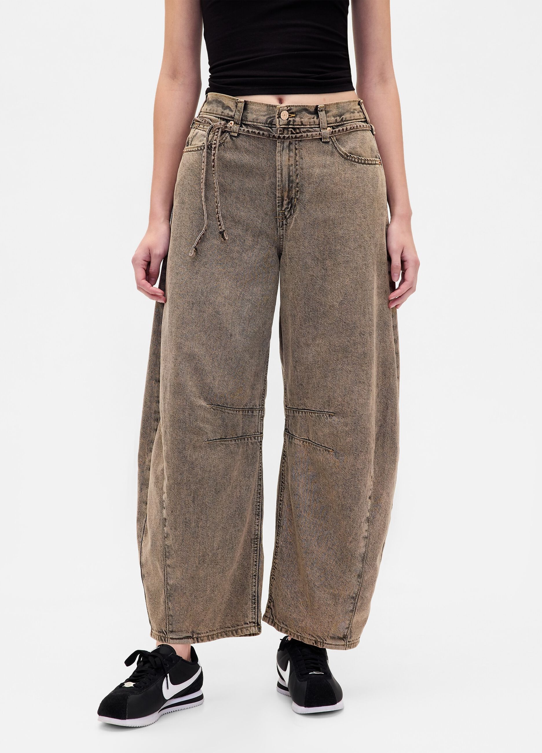 Brown wide-leg trousers in cotton and Lyocell
