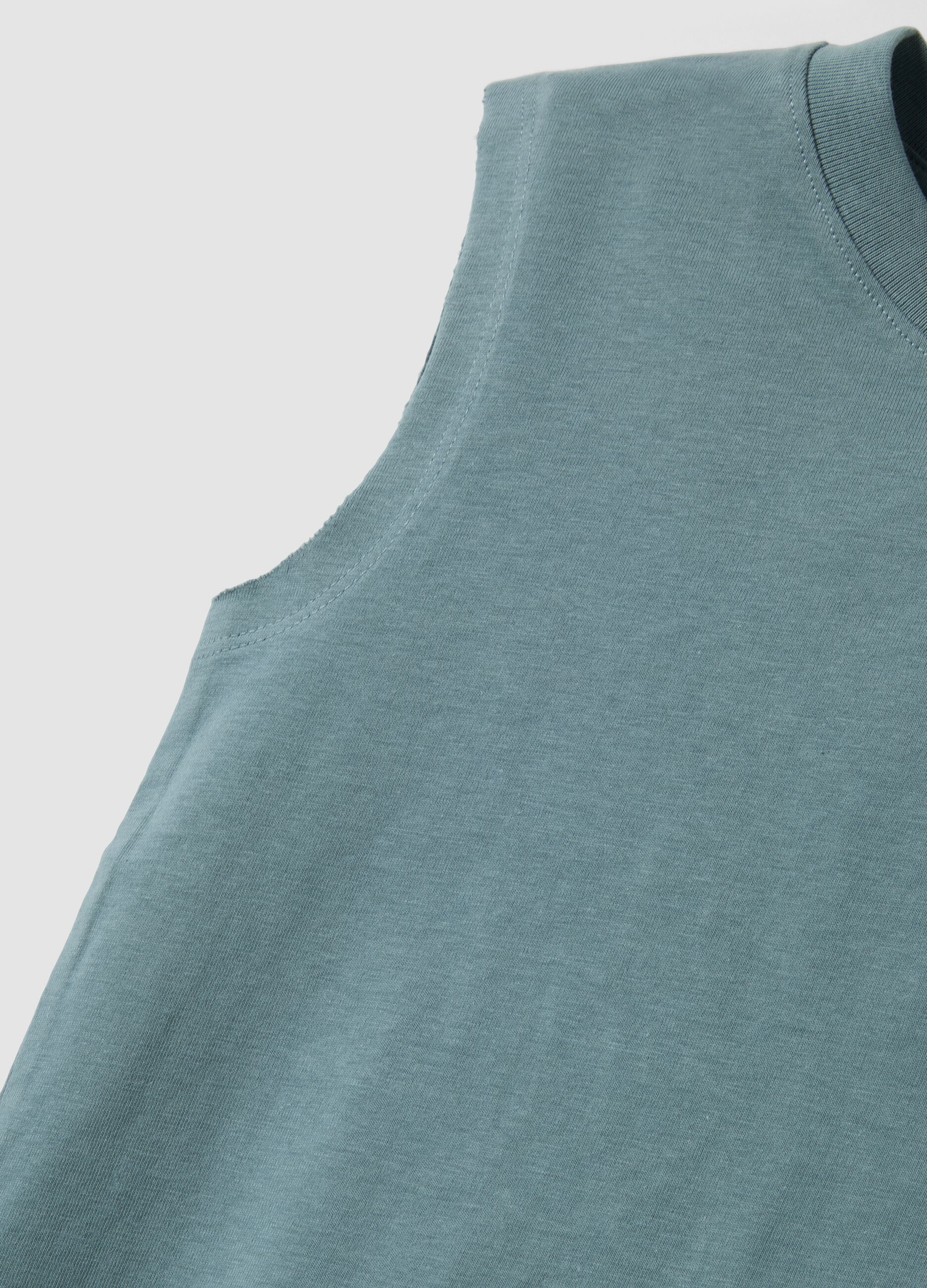 Green pure cotton printed vest top for boys, oversized fit