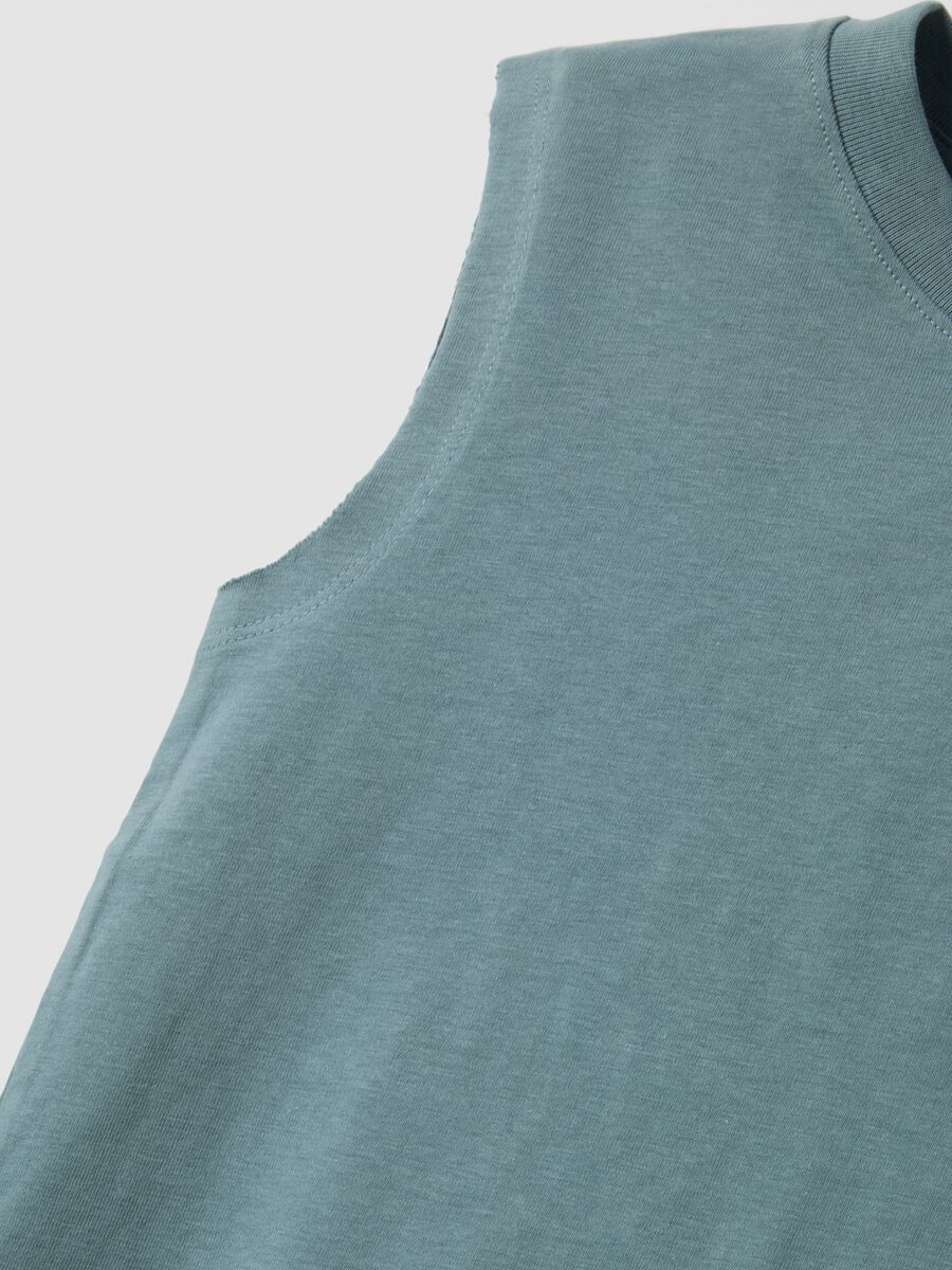 Green pure cotton printed vest top for boys, oversized fit_3