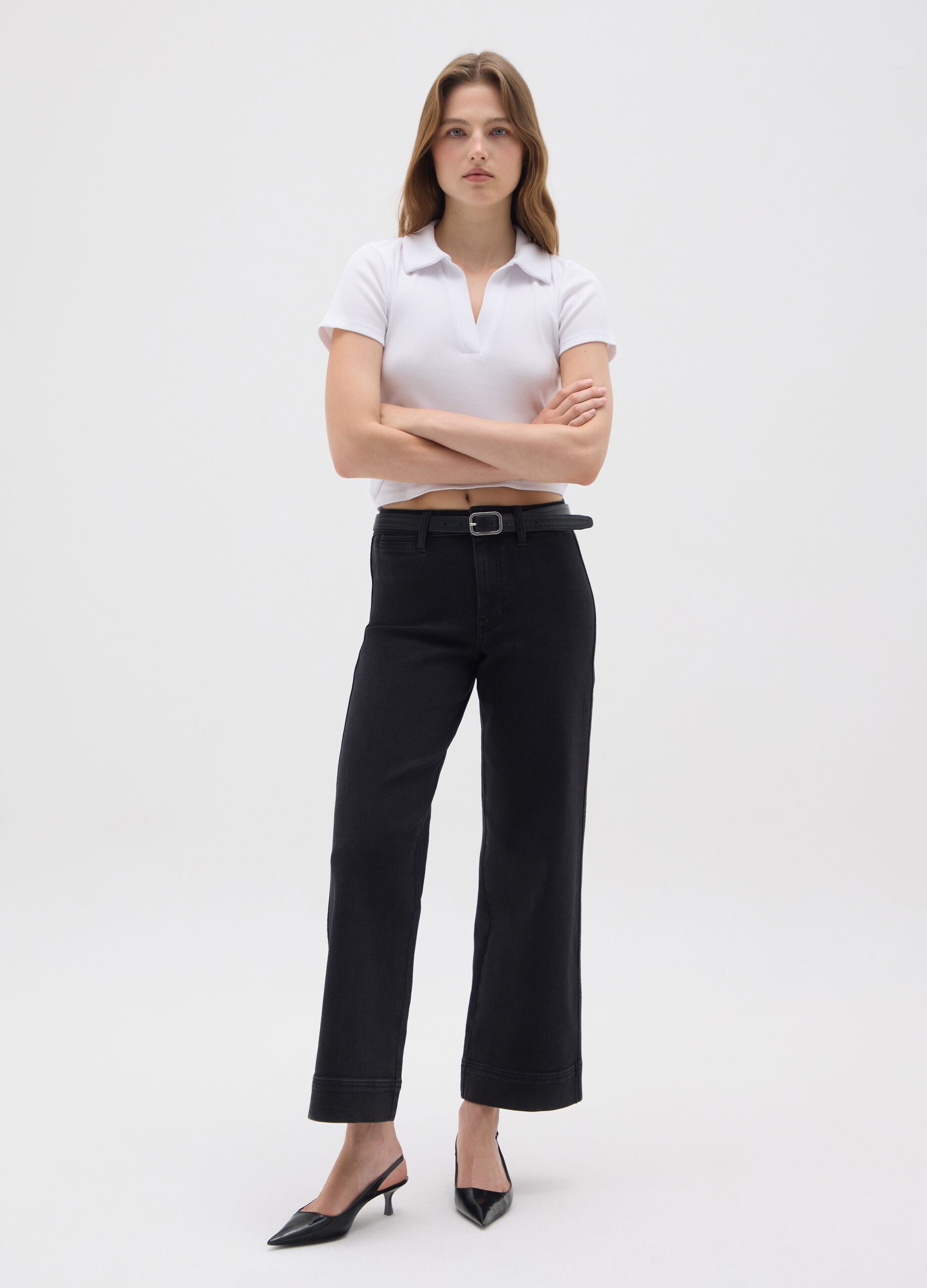 Women's black denim trousers regular fit