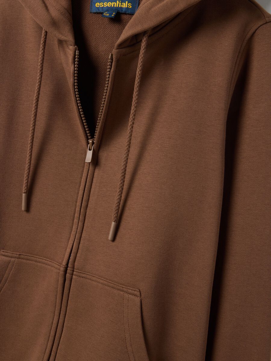Brown cotton blend regular fit hoodie with zip_5