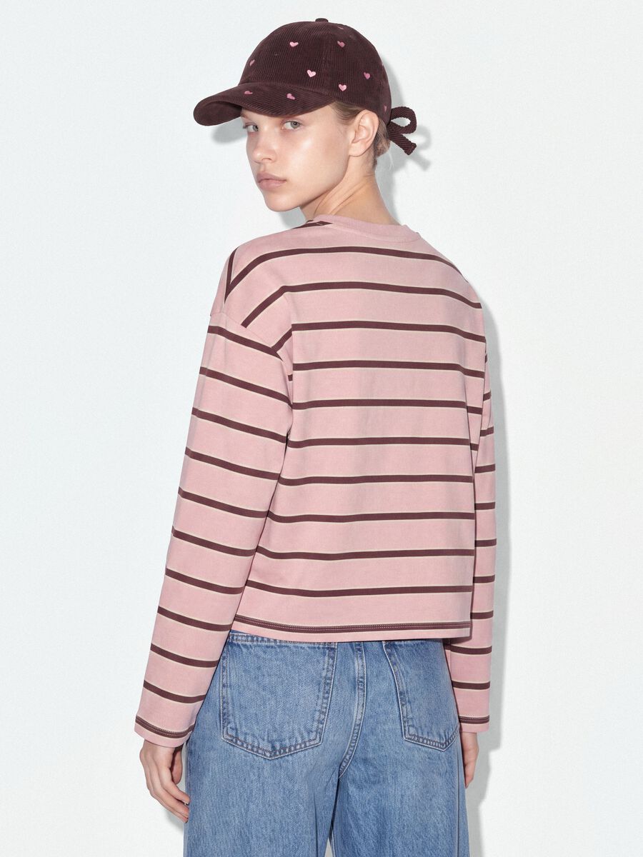 Felpa rosa in puro cotone a righe con girocollo relaxed fit_1