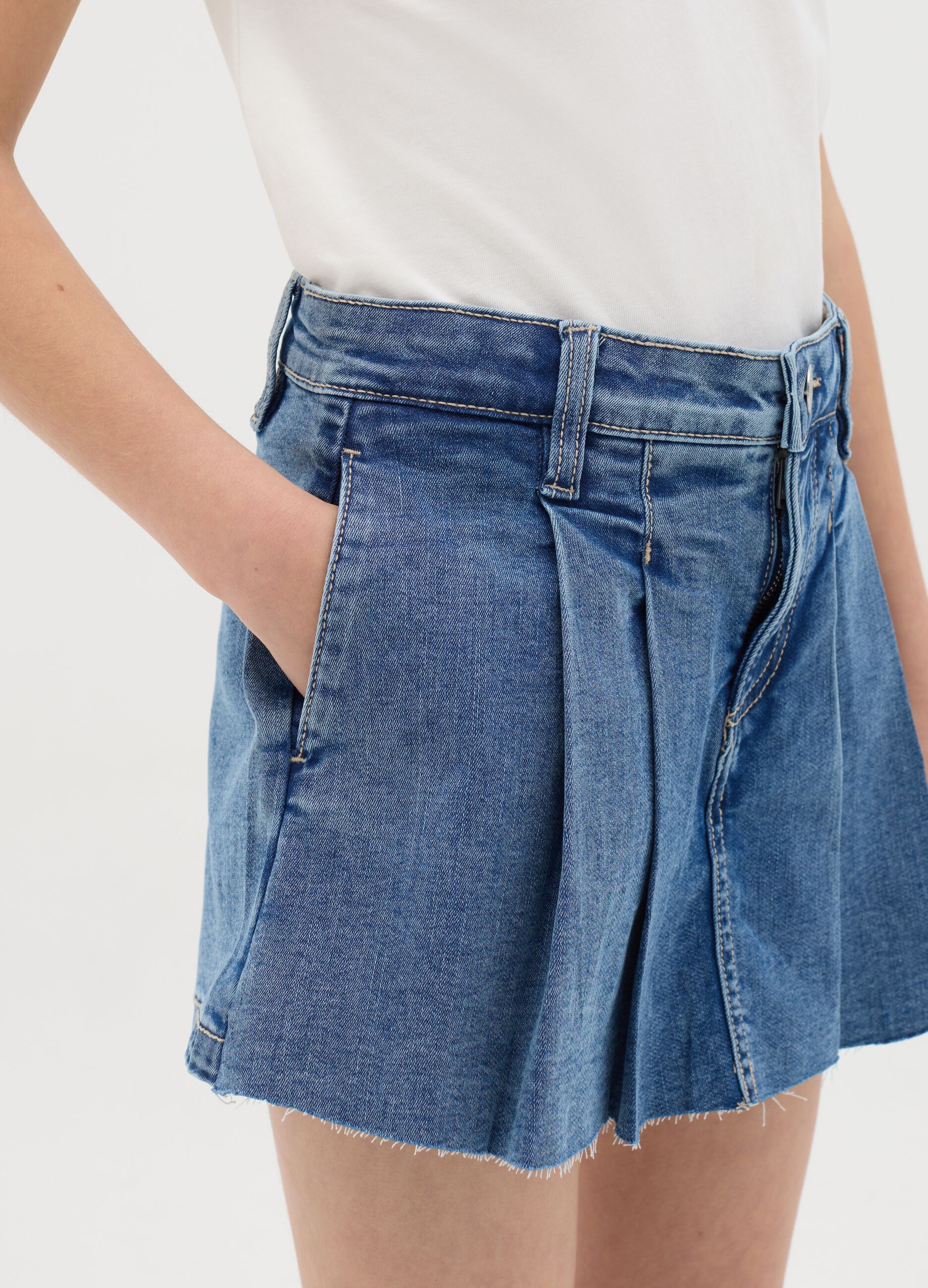 Skorts a pieghe in denim