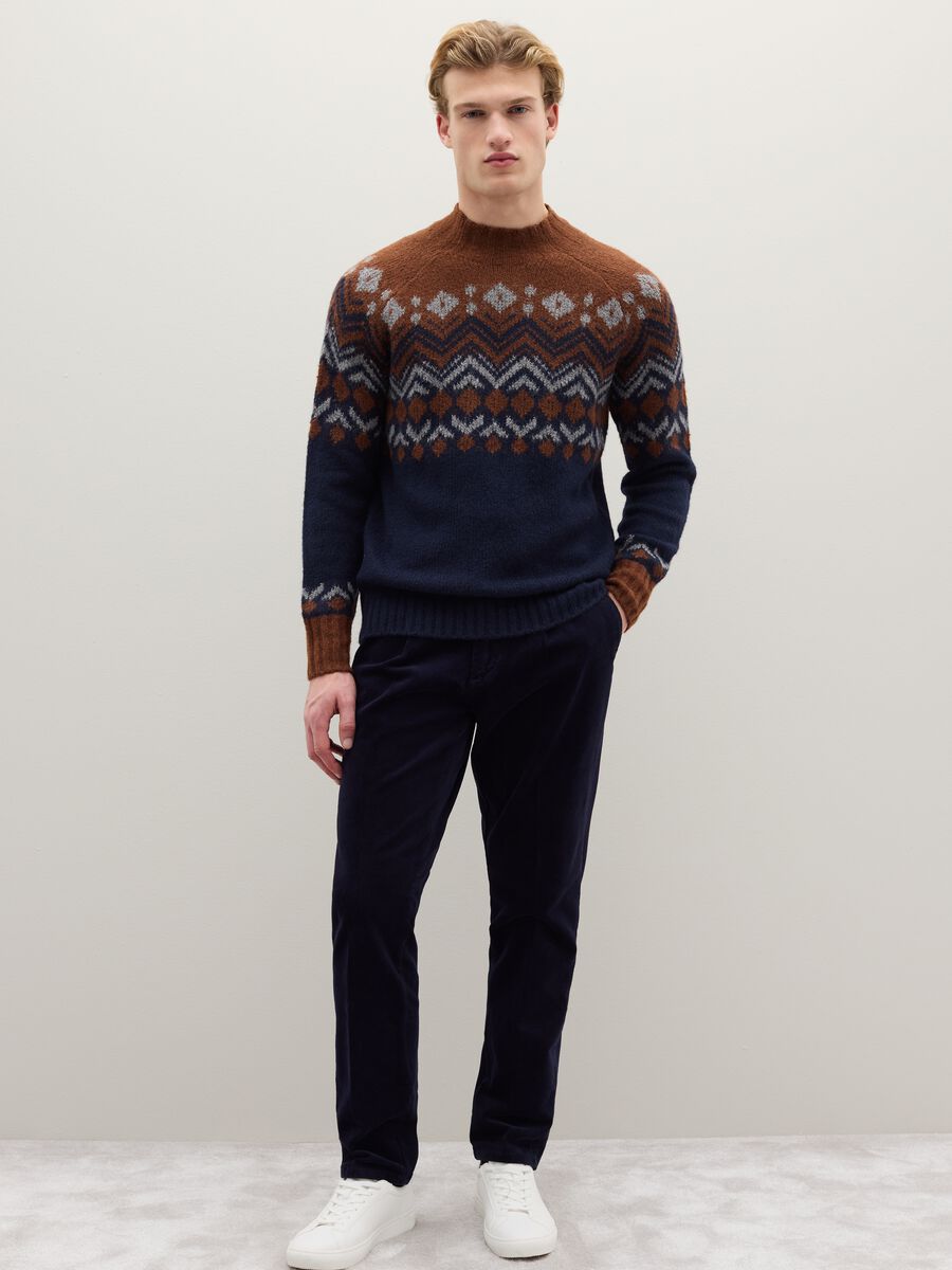 Pullover regular fit con motivo jacquard multicolor in misto cotone e lana_1