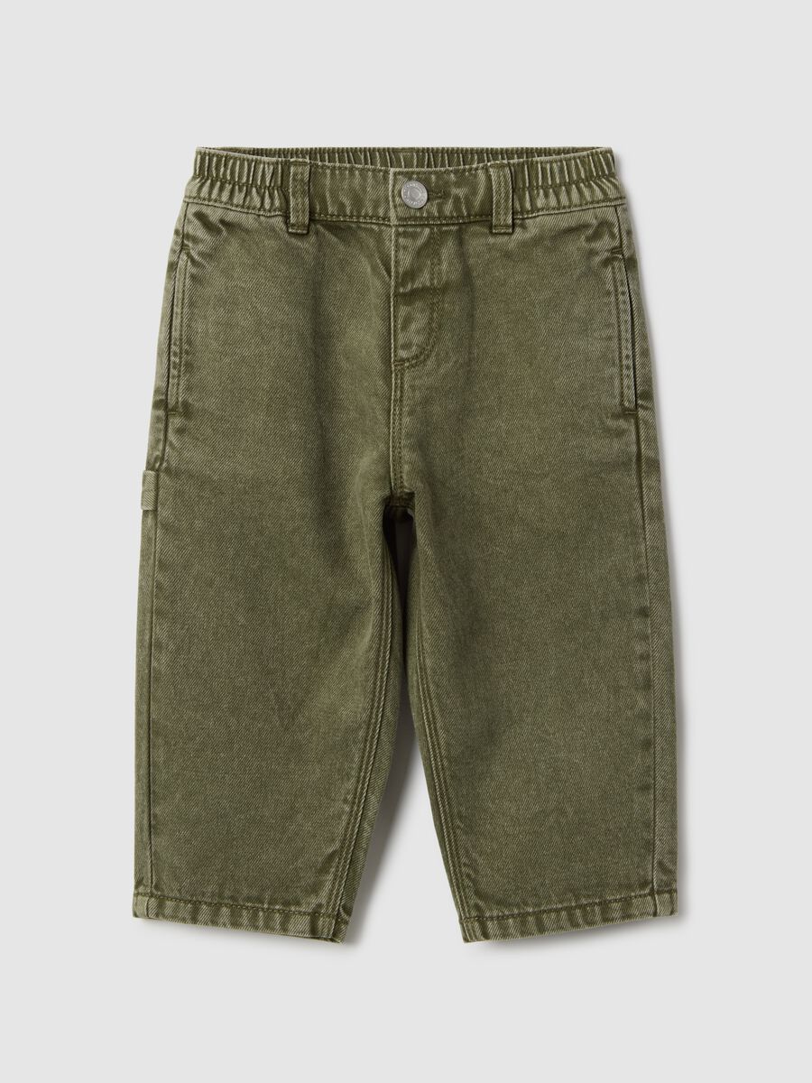 Pantaloni verde militare in puro cotone per bambino_0