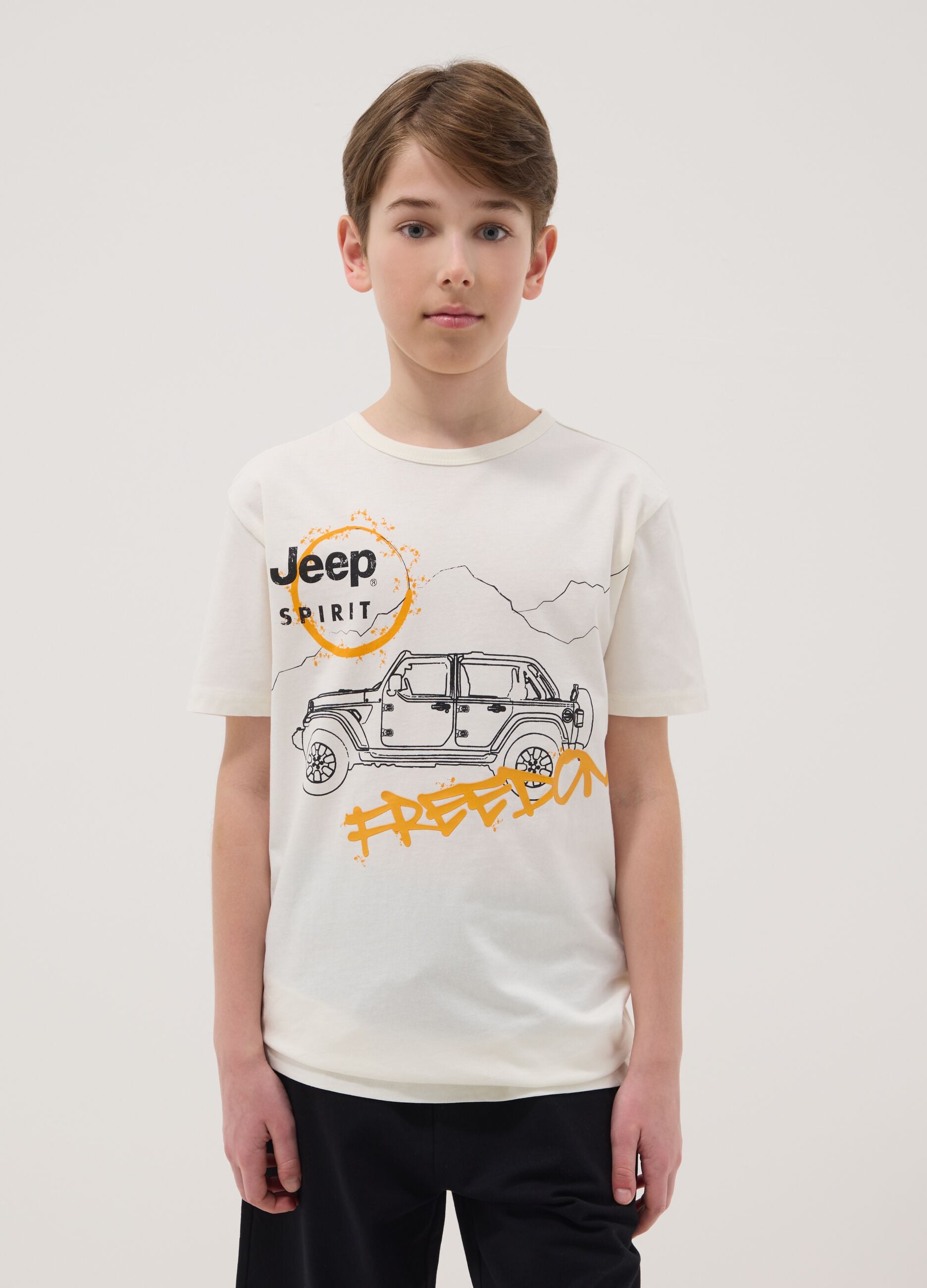 Children's white pure cotton T-shirt regular fit with print
