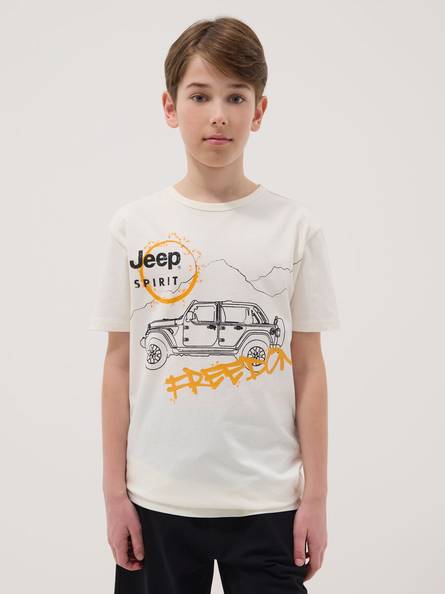 T-shirt in puro cotone bianca da bambino regular fit con stampa_0