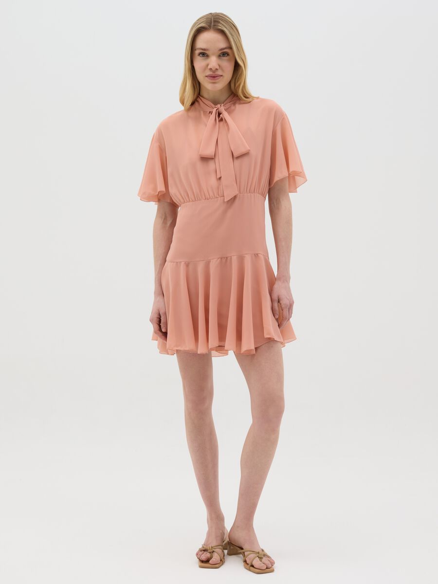 Pink georgette dress with bow_0