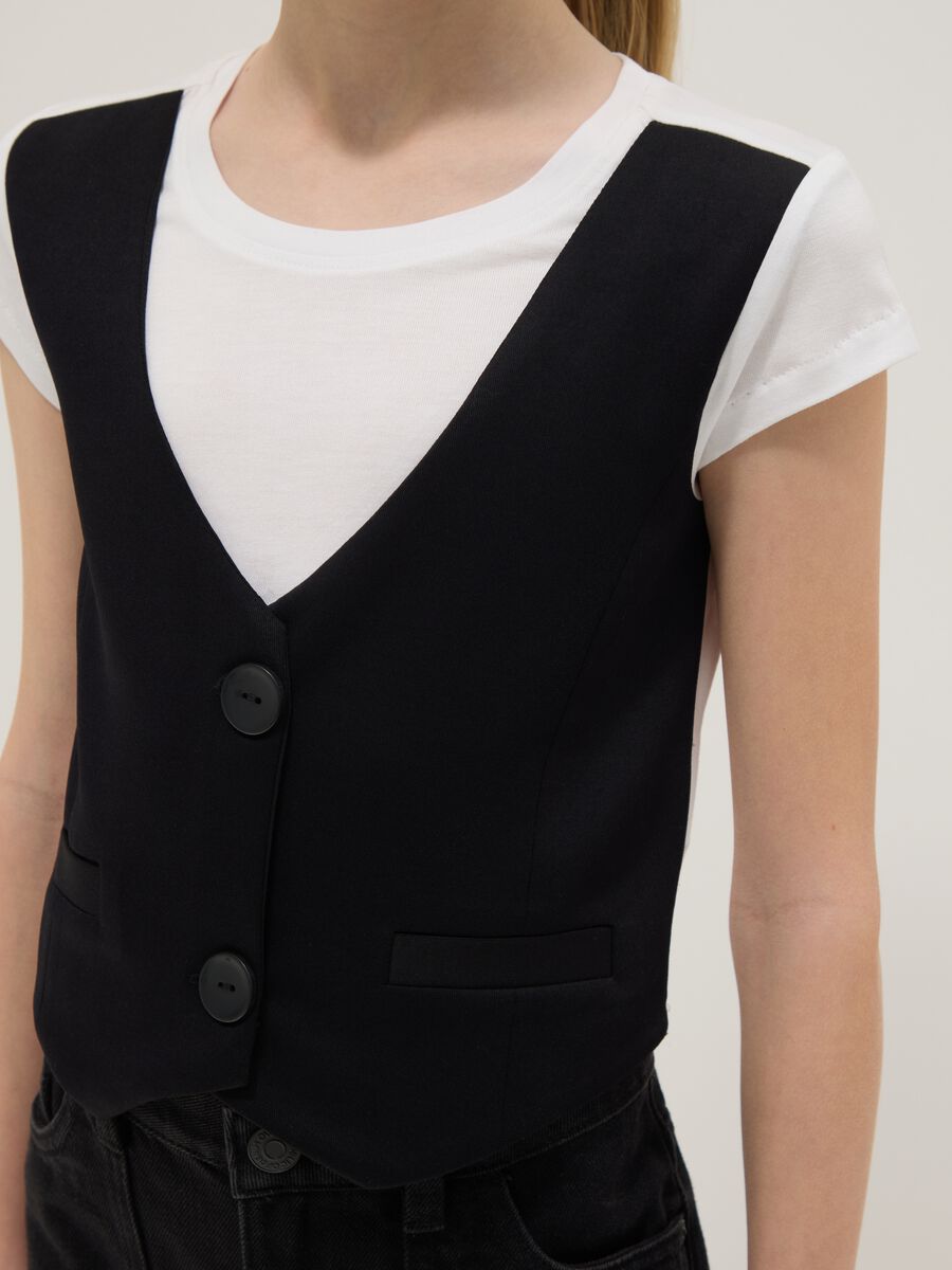 T-shirt con gilet in pura viscosa multicolor da ragazza regular fit_2