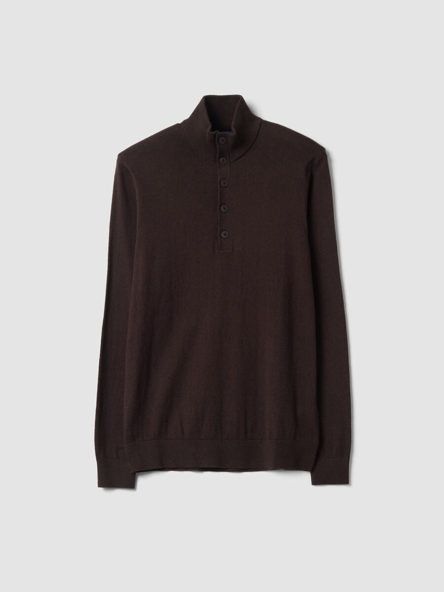 Brown cotton and cashmere blend jumper with collar_0