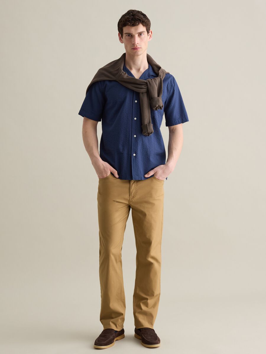 Beige chino trousers in stretch cotton with five pockets_0