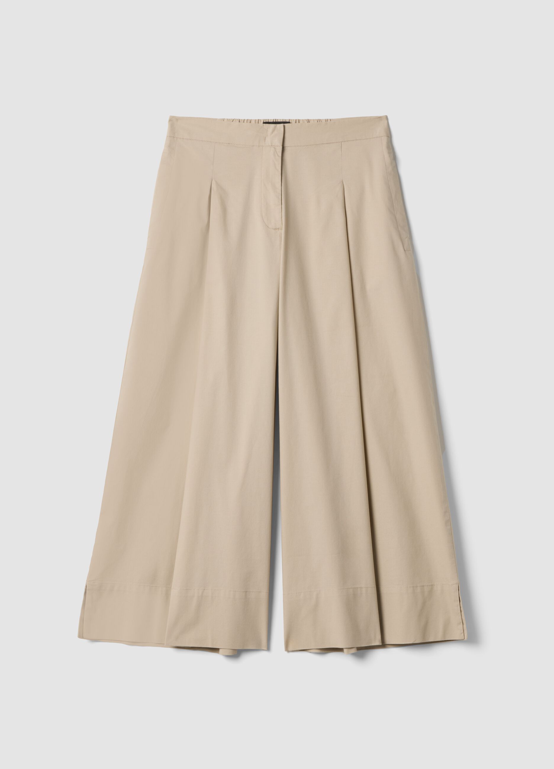 Beige stretch cotton palazzo trousers