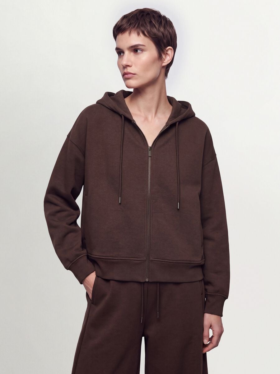 Felpa marrone in modal elasticizzato con cappuccio regular fit_0