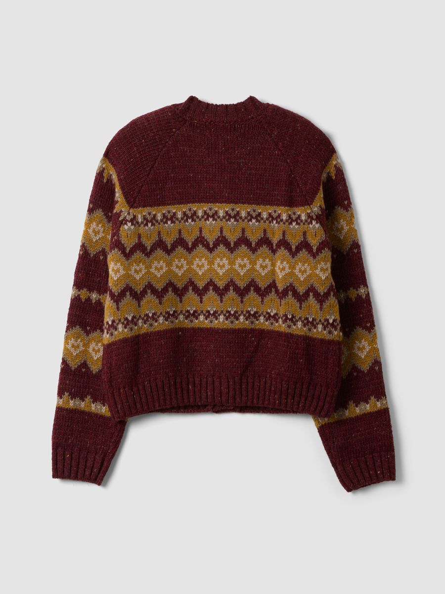 Cardigan rosso girocollo in misto lana jacquard regular fit_6