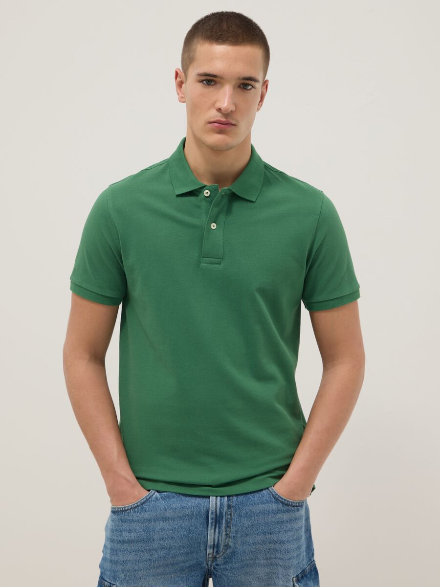 Short sleeve polo in pure green cotton regular fit_1