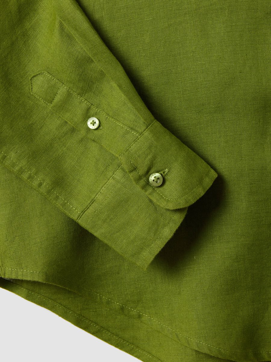 Camicia in puro lino verde regular fit_5