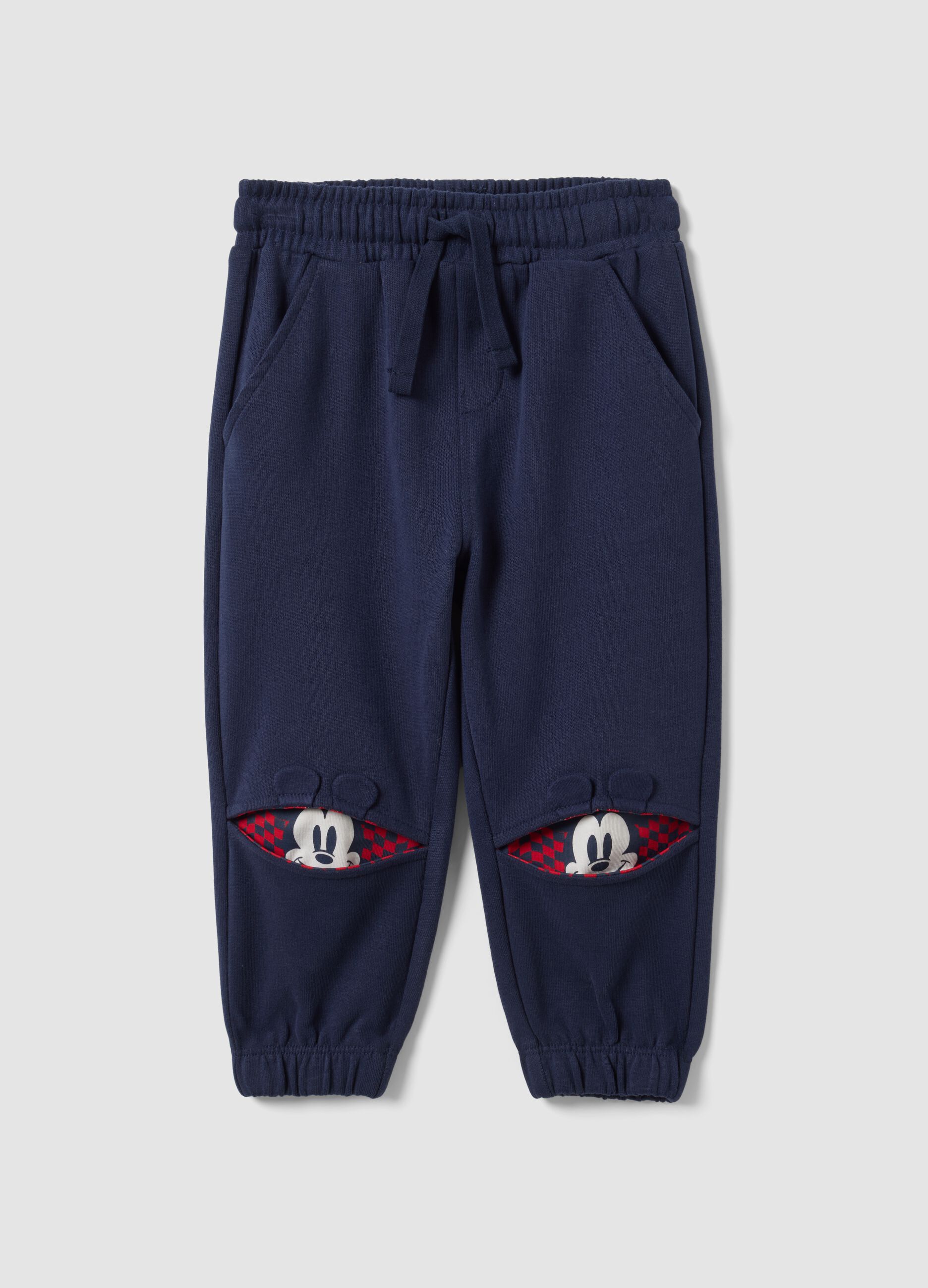Blue organic cotton Mickey print joggers for baby boy