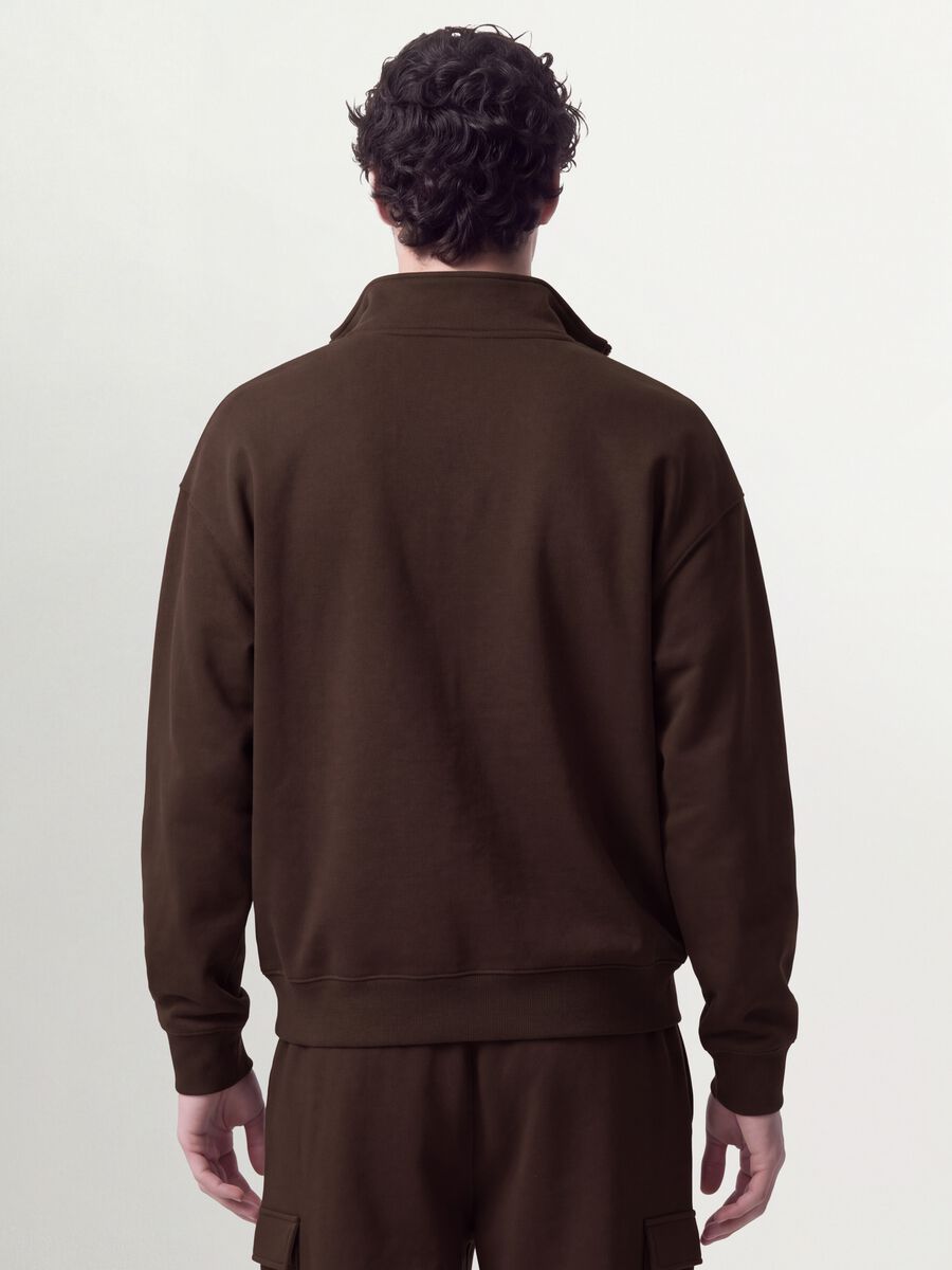 Brown half-zip cotton-blend crew neck_3