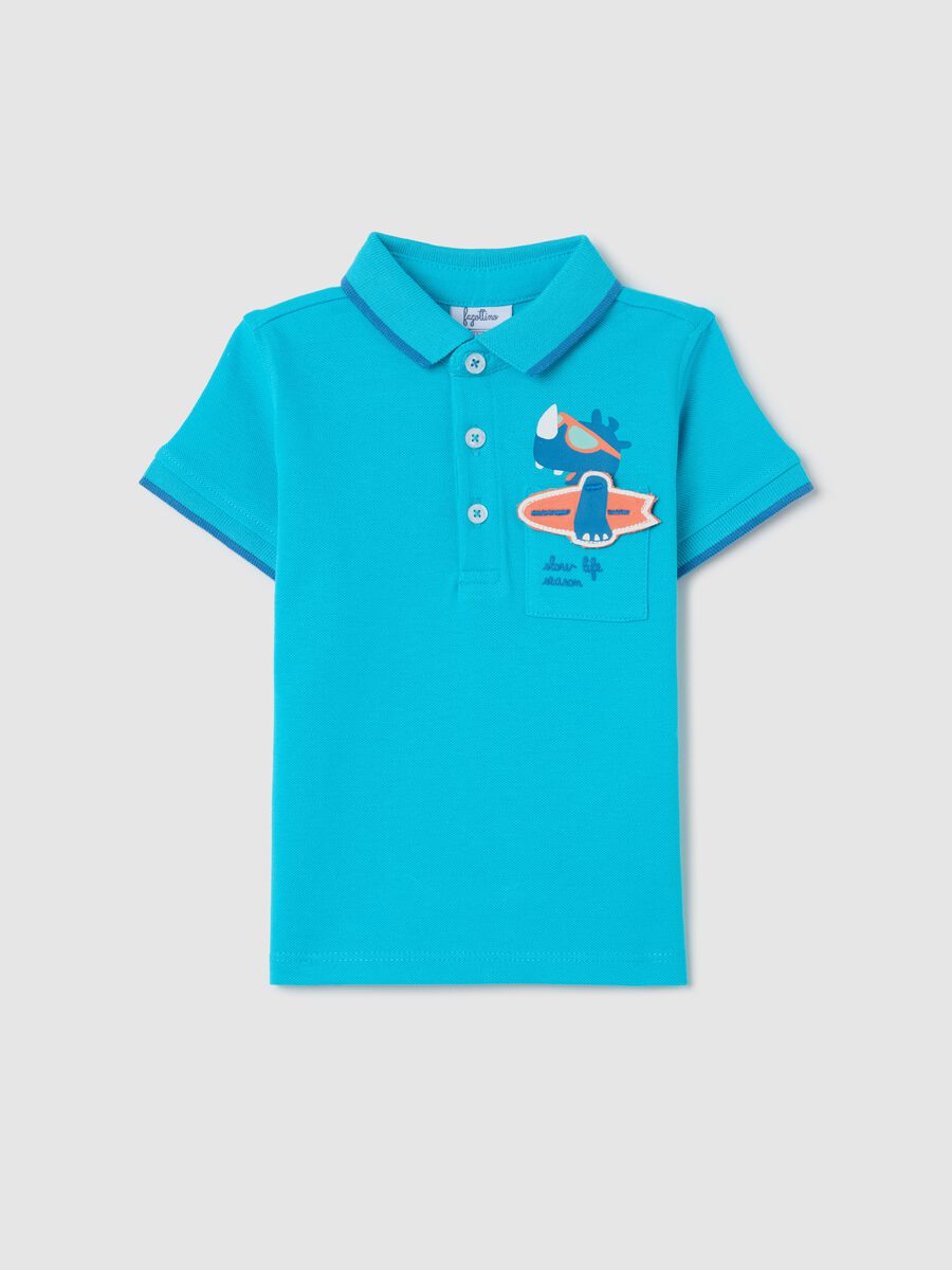 Light blue polo shirt in piquet with hippopotamus surfer_0