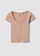 Pink pure cotton regular fit T-shirt with deep serafino neckline_0