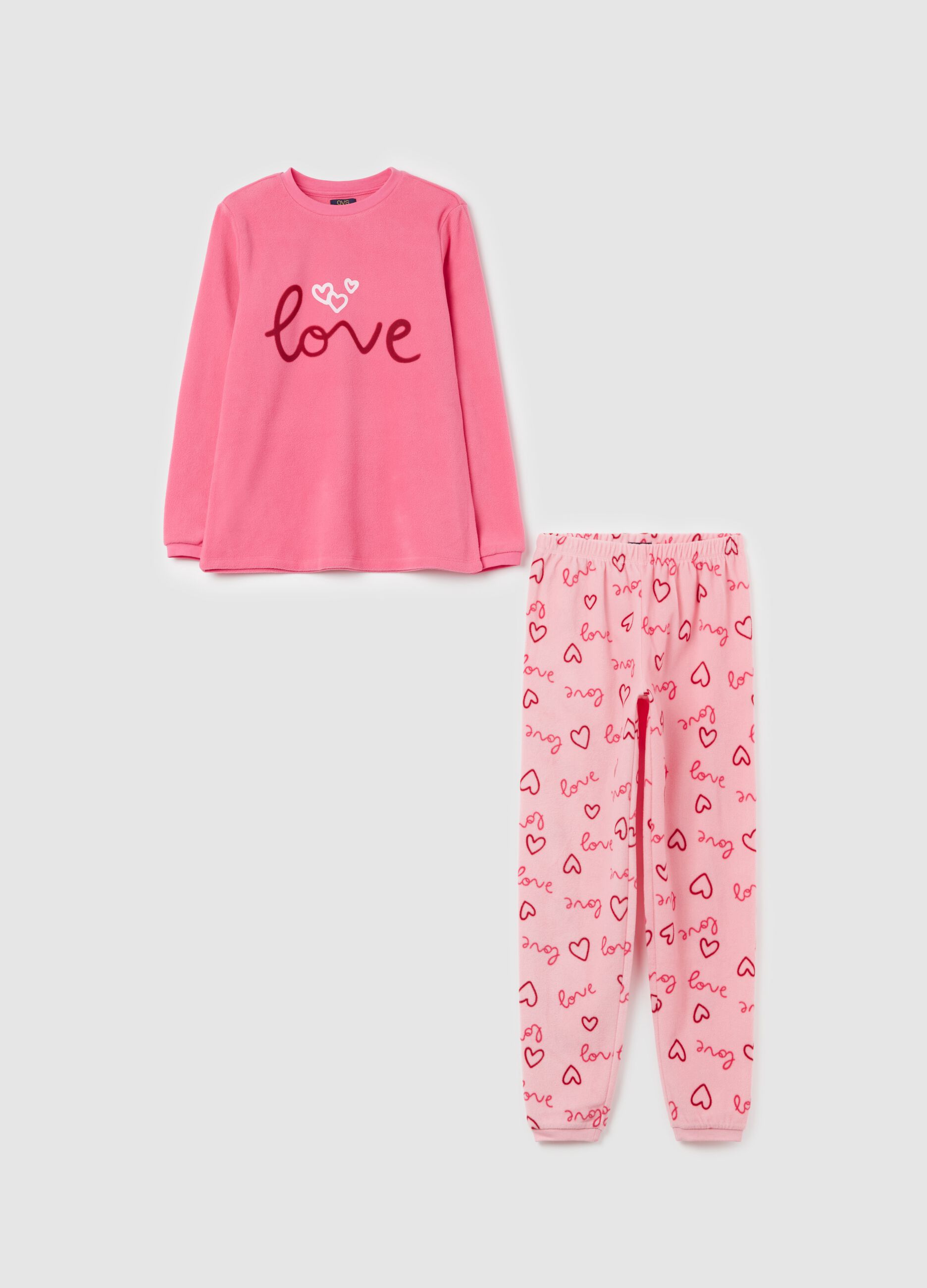 Fleece pyjamas with "Love" print