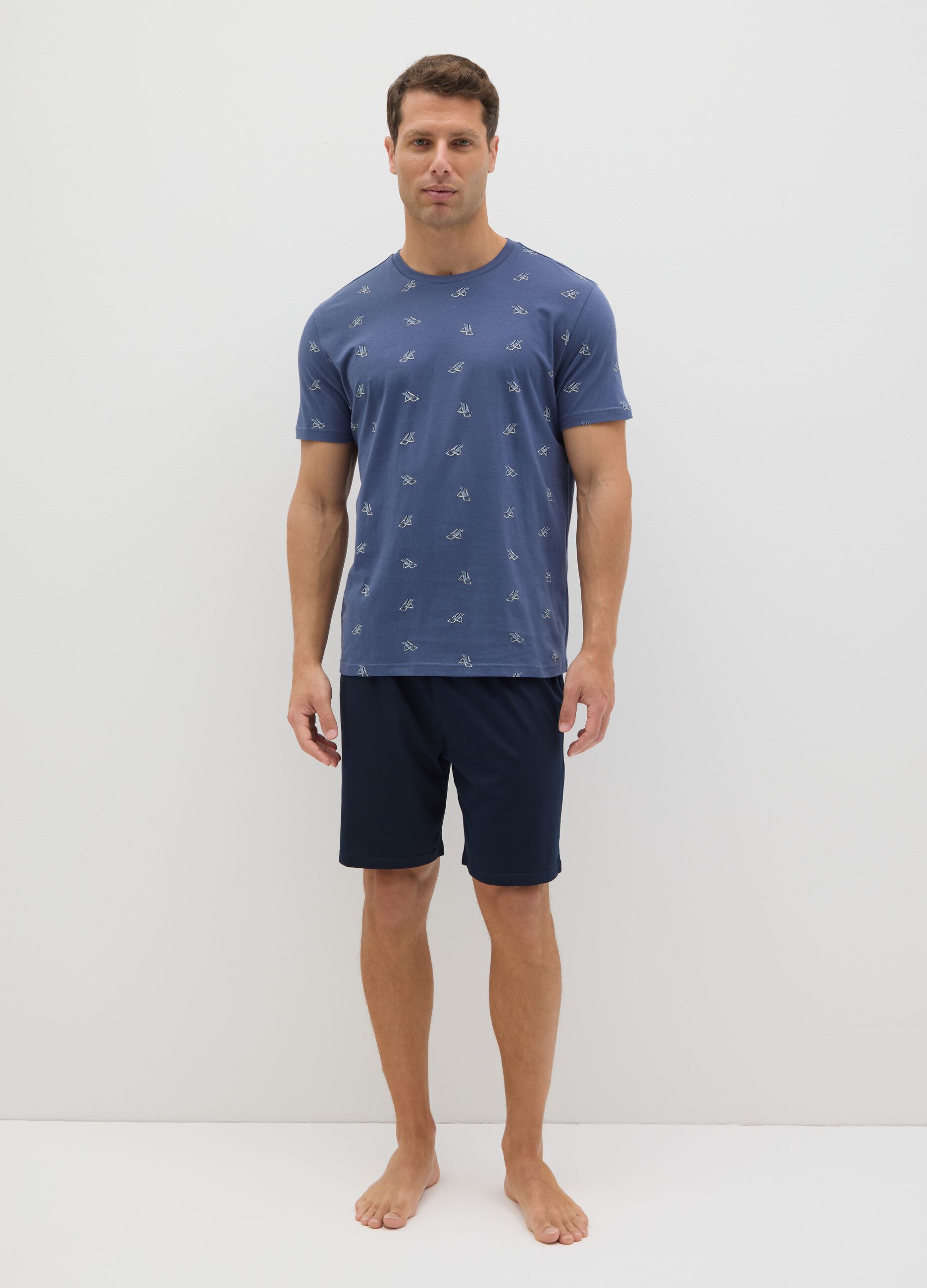 Short-sleeve blue pyjamas with Ovs print