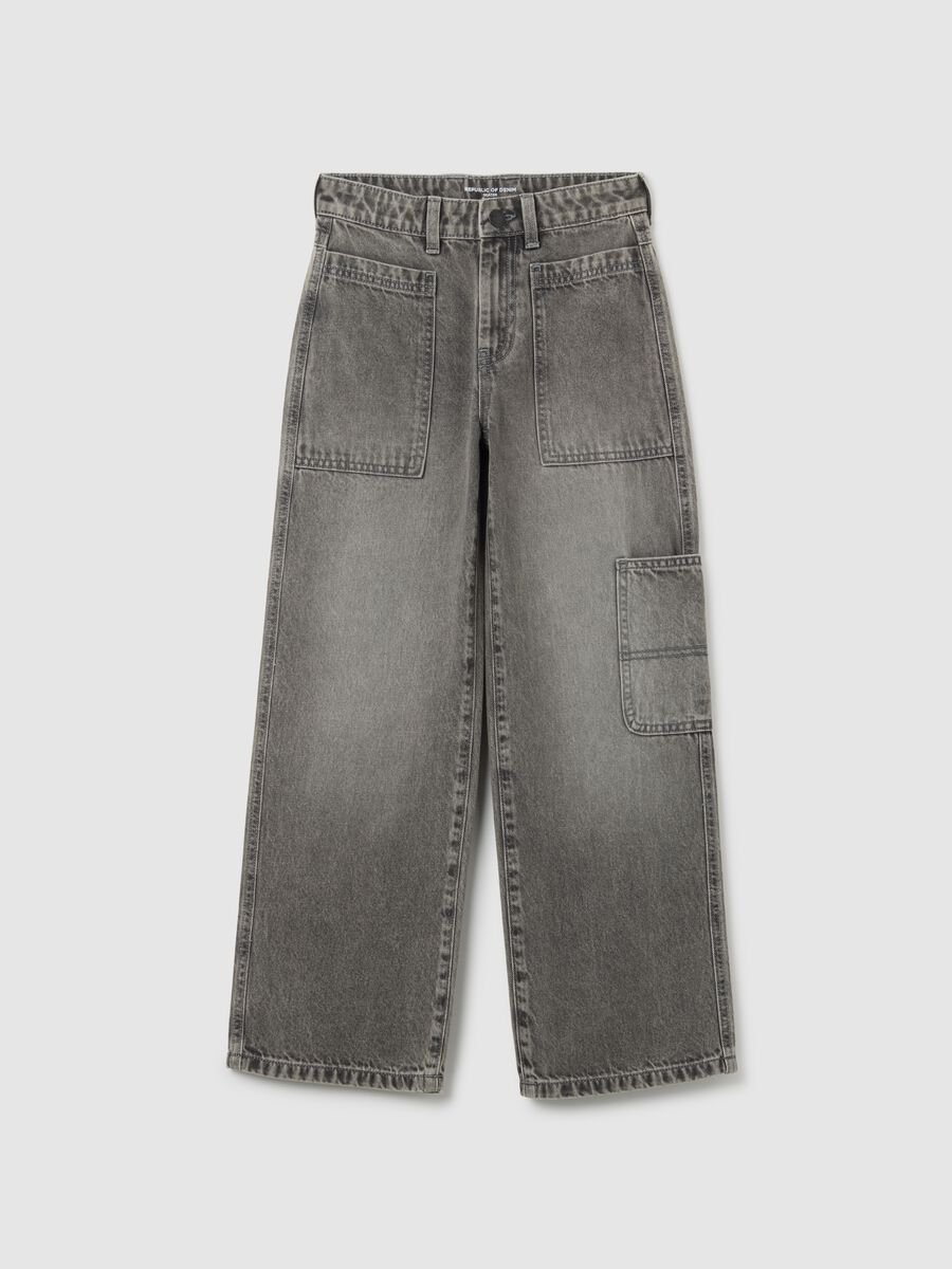 Jeans da ragazza in puro cotone grigi skater fit_0