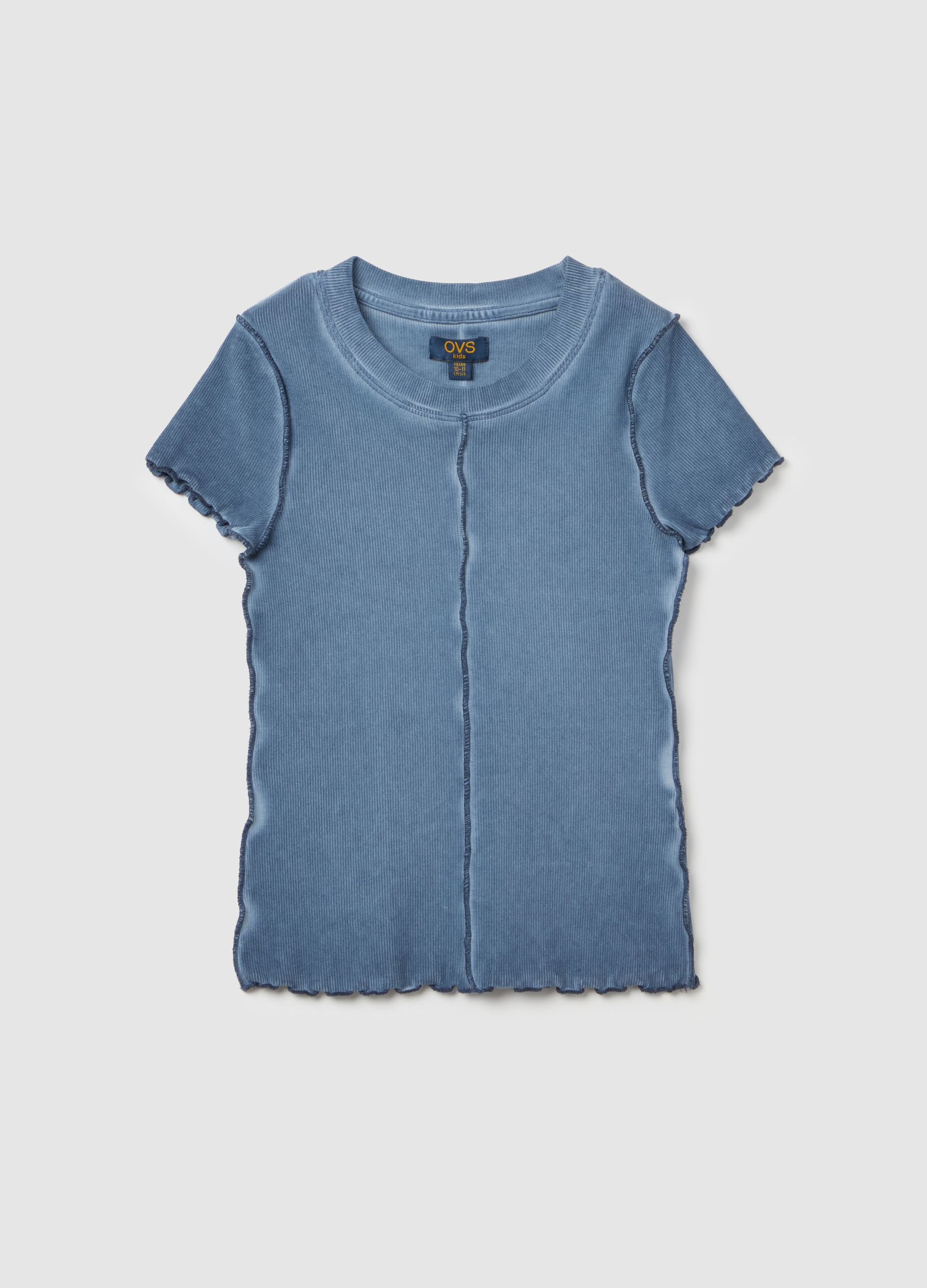 Ribbed T-shirt with acid-wash effect