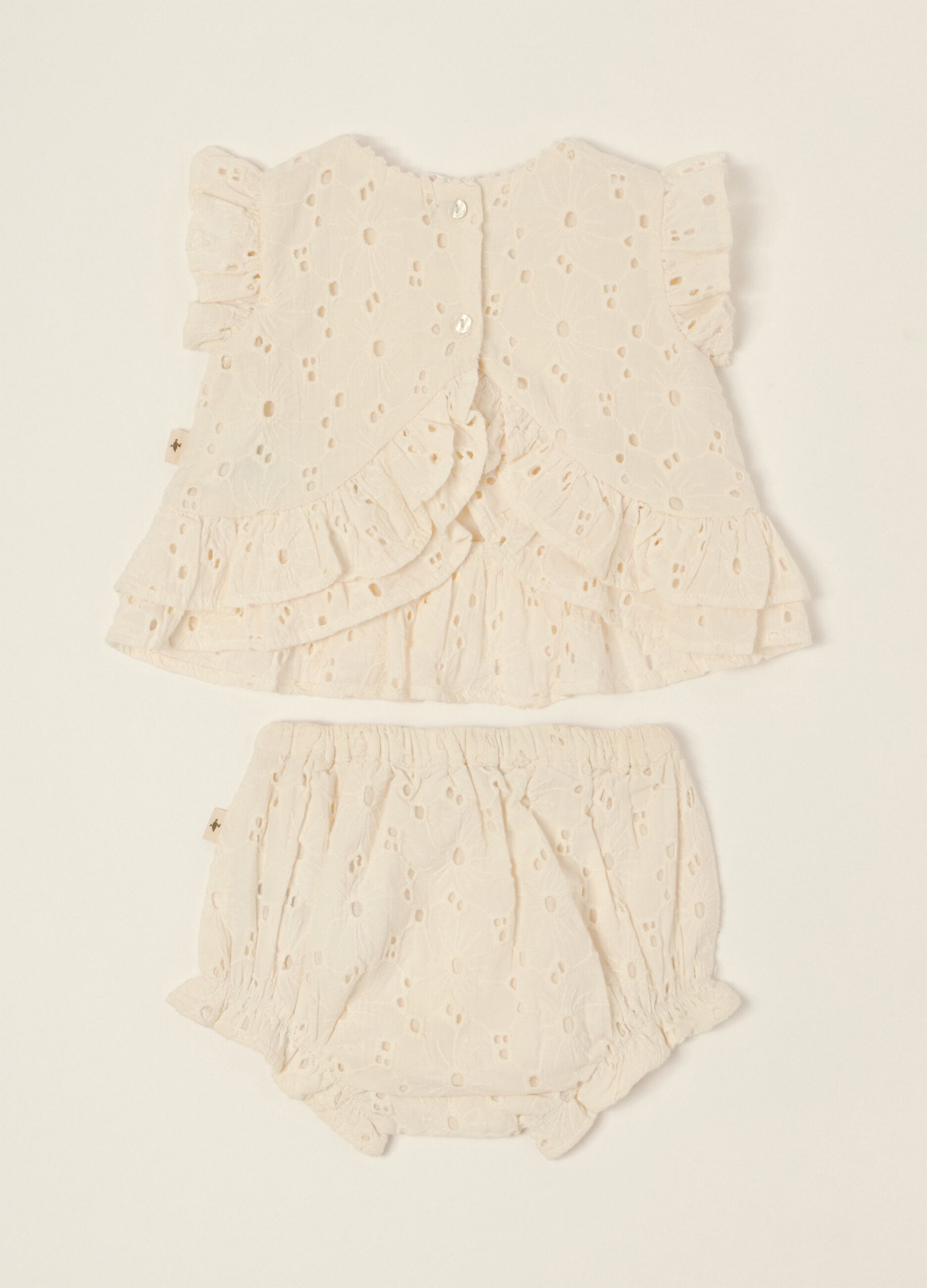 White broderie anglaise pure cotton baby girl set with ruffles