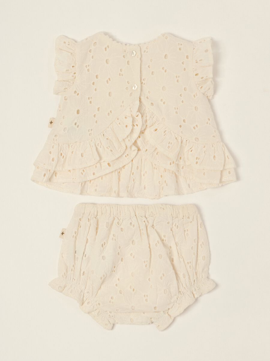 White broderie anglaise pure cotton baby girl set with ruffles_1