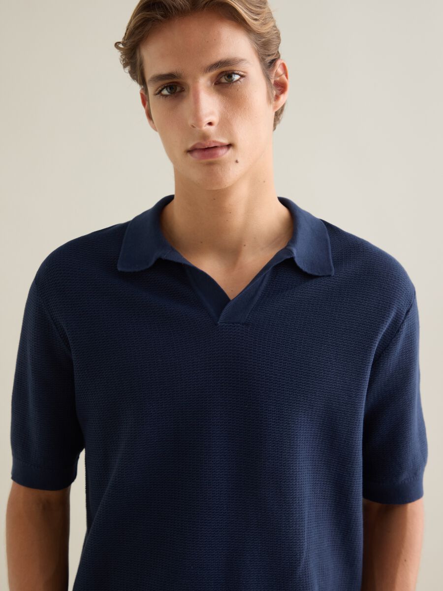 Men's blue pure cotton polo shirt regular fit_3