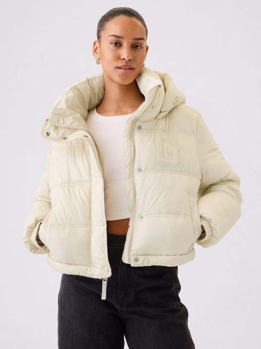 Short quilted down jacket with hood_0