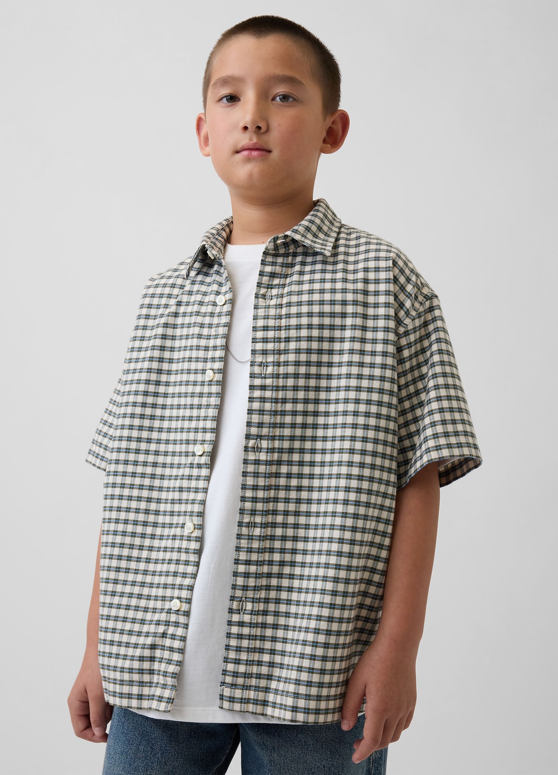 Short-sleeved stretch cotton shirt