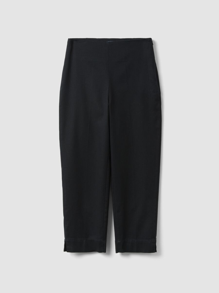 Black Slim Fit Stretch Cotton Ankle Trousers_4