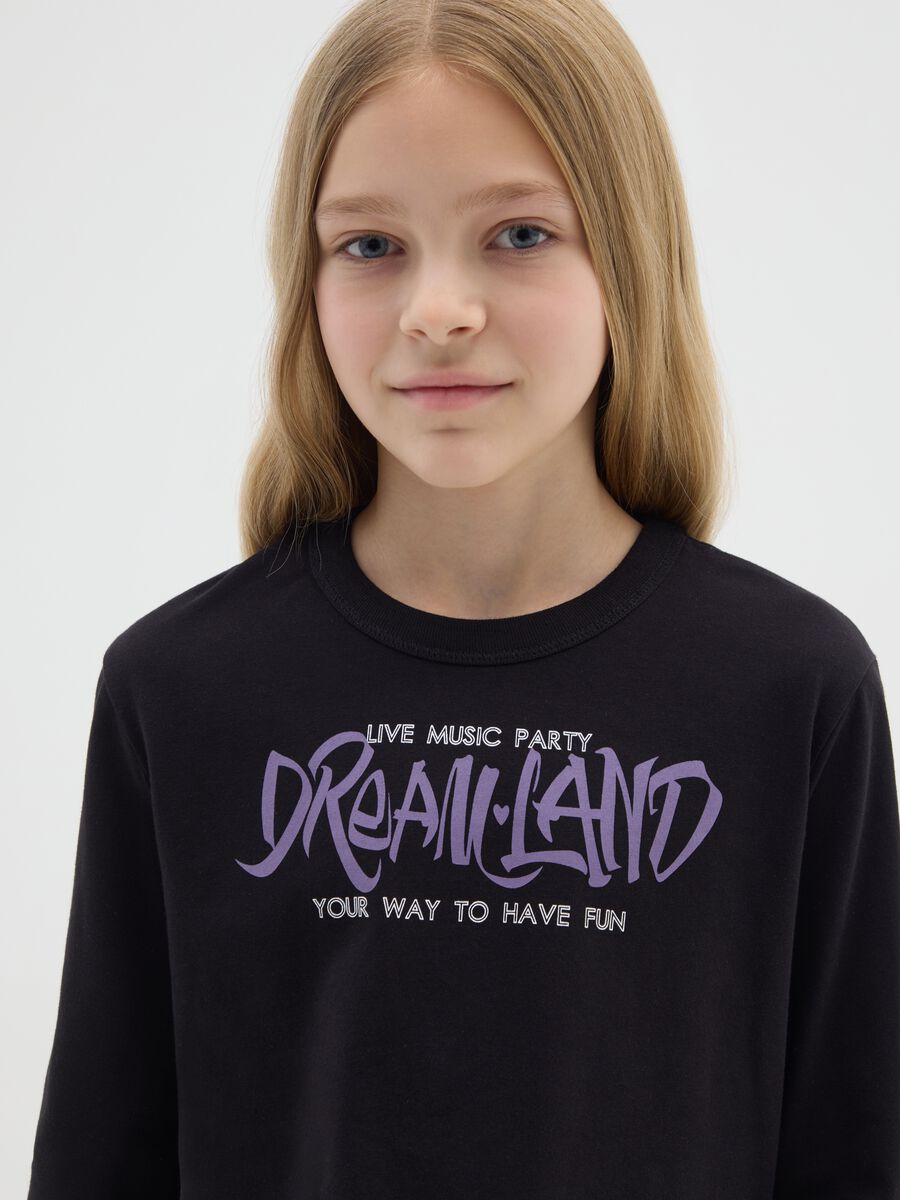 Girls' black pure cotton regular fit t-shirt with print_2