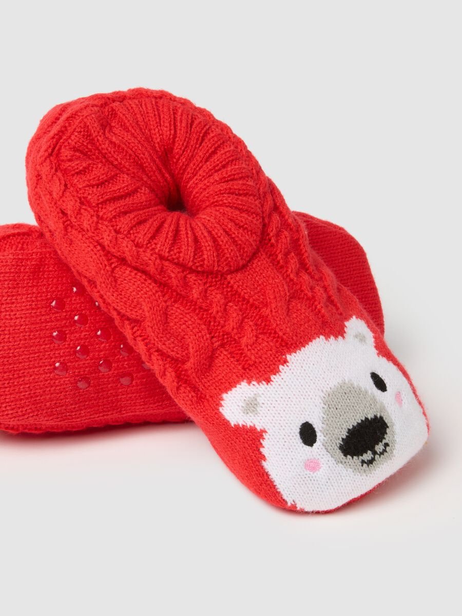 Red Cotton Blend Slippers with Print_1