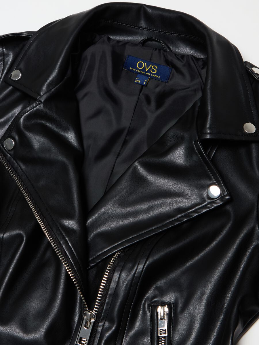 Glossy-effect biker jacket with zip_3